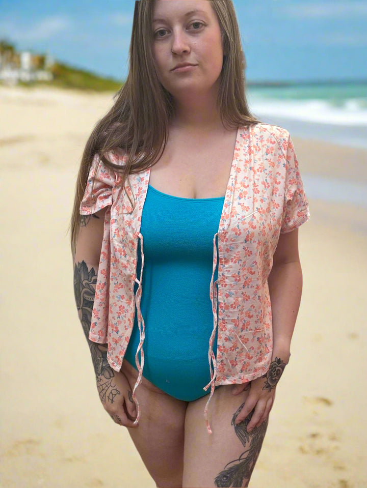 Tie Front Jersey Beach Top - Ditsy Floral