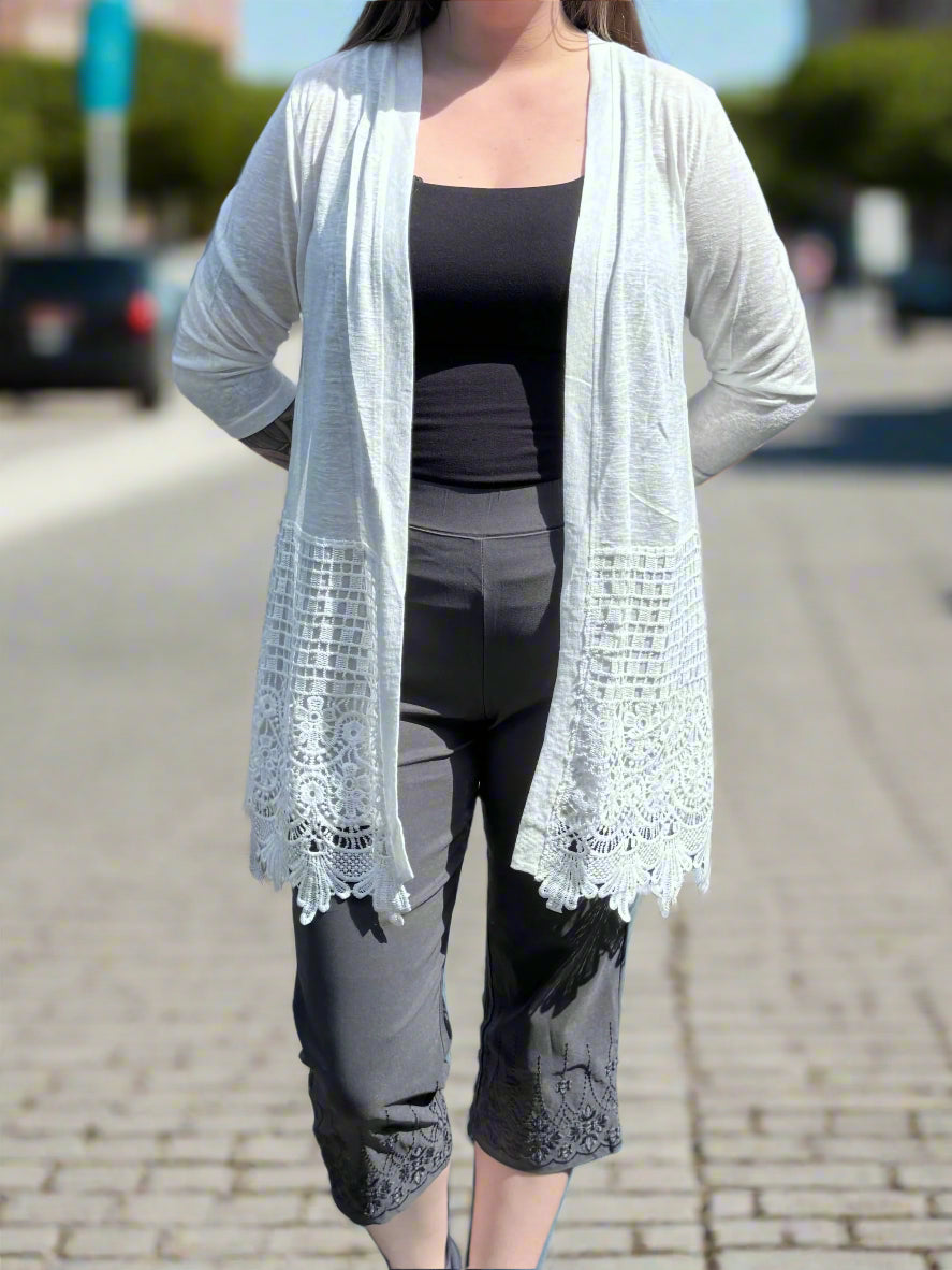 Papa Eyelet Lace Bottom Cardigan