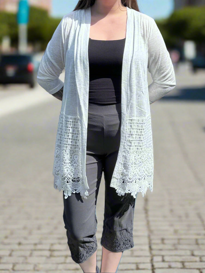 Papa Eyelet Lace Bottom Cardigan