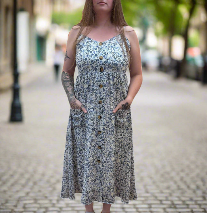Button Front Spaghetti Strap Summer Dress