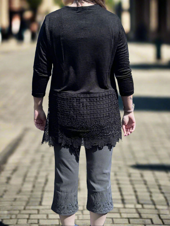 Papa Eyelet Lace Bottom Cardigan