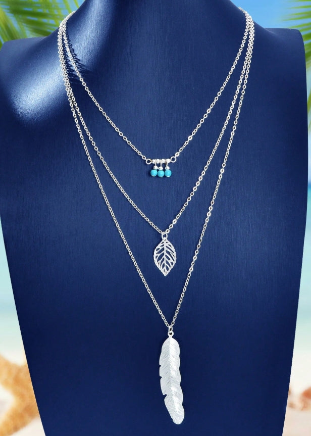 Bohemian Leaf & Feather Necklace