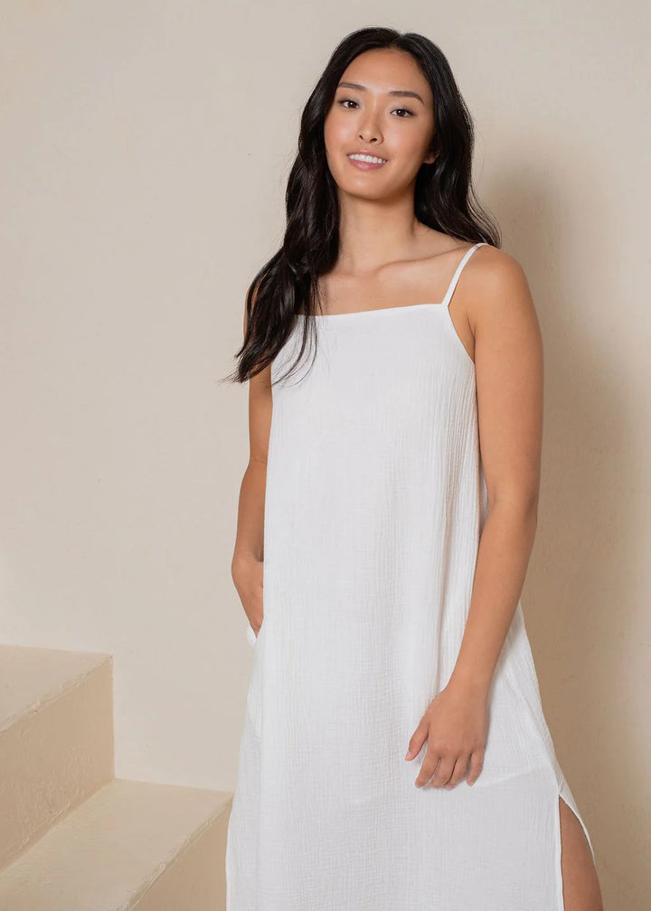 Crinkled Cotton Gauze Maxi Dress - White