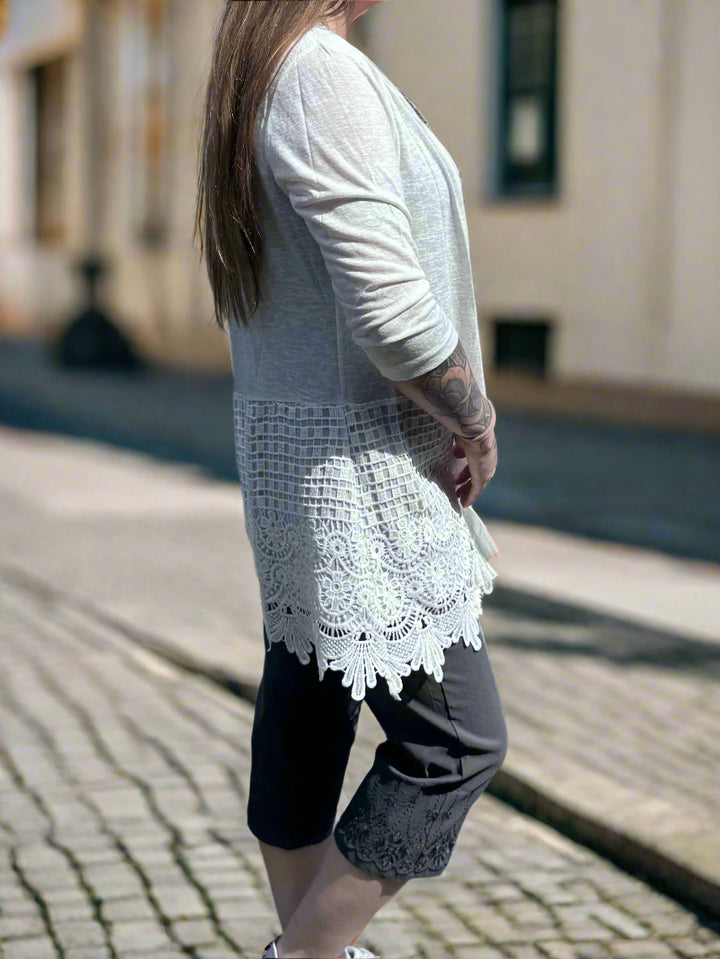 Papa Eyelet Lace Bottom Cardigan