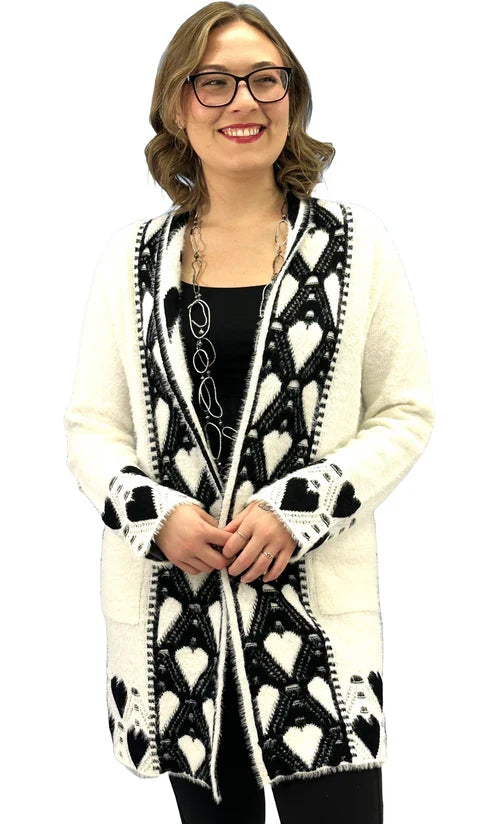 Knitted Long Open Heart Cardigan