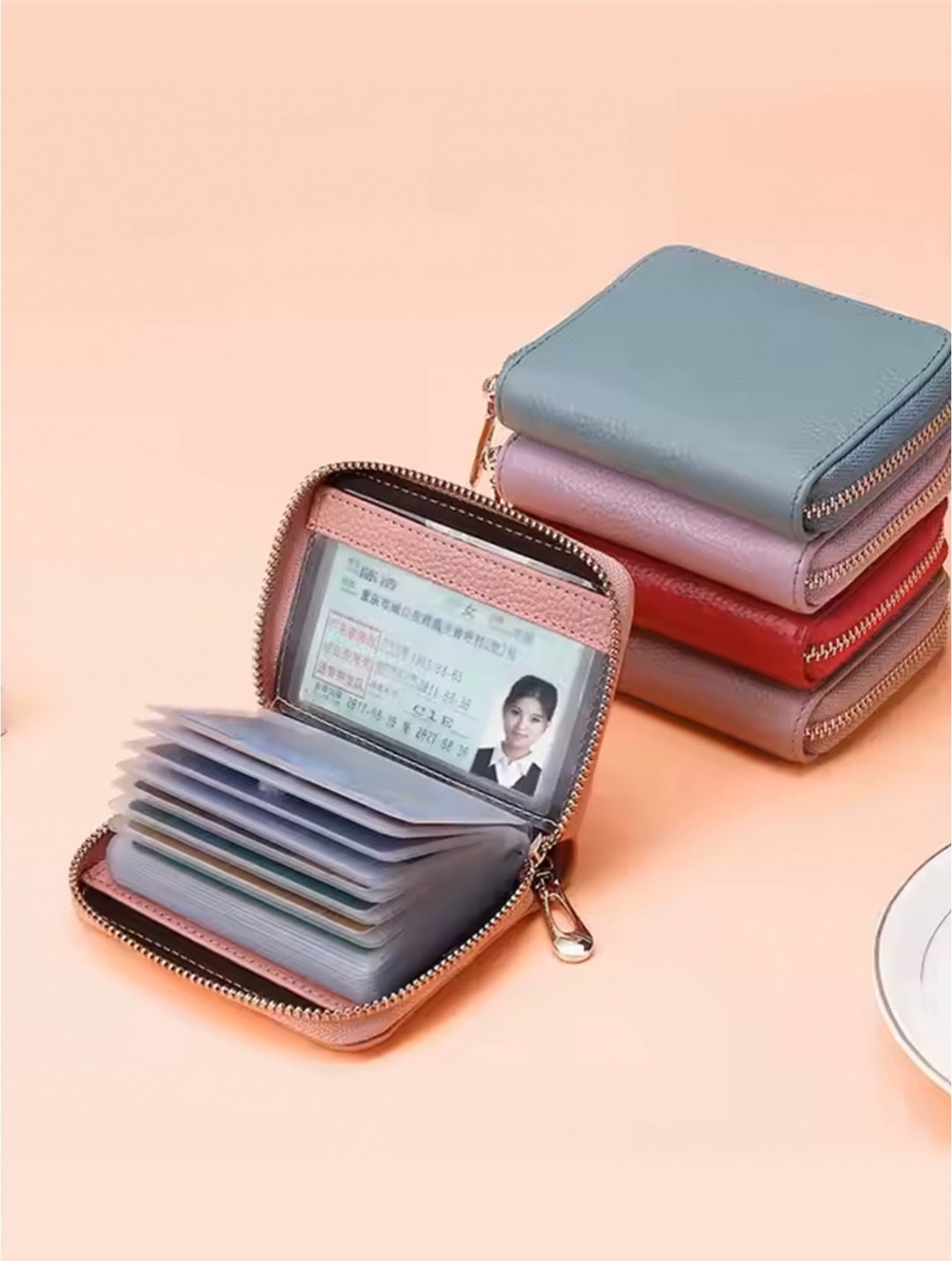 Faux Leather Zippered Cardholder Wallet