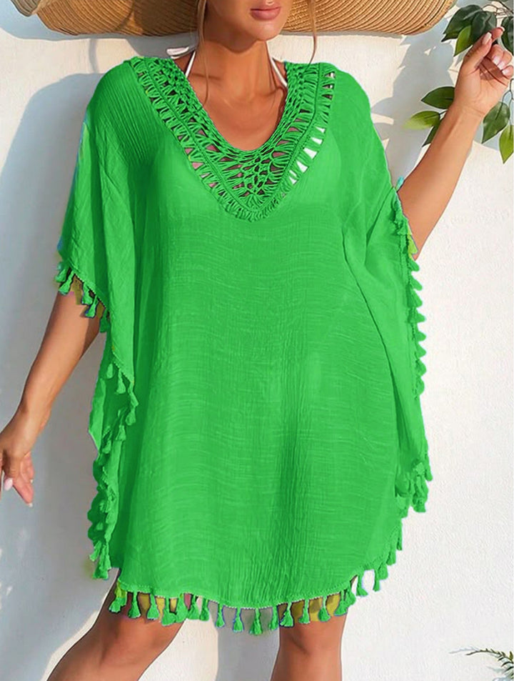 CL17865 Swimsuit Cover Up Top W/ Fringes - Green
