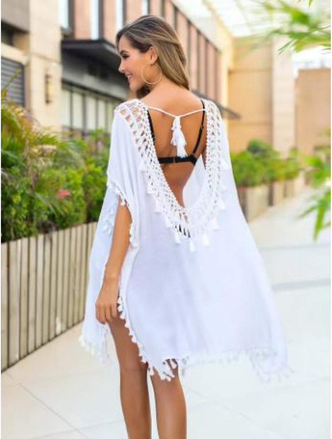 Swimsuit Cover Up Top W/ Fringes - White