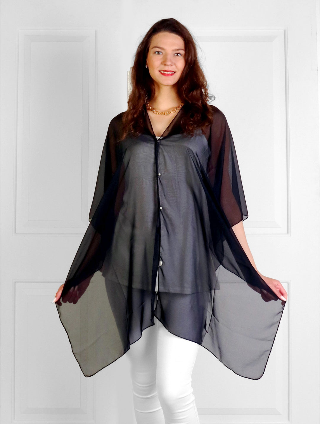 Solid Color Reversible Pearl Chiffon Top