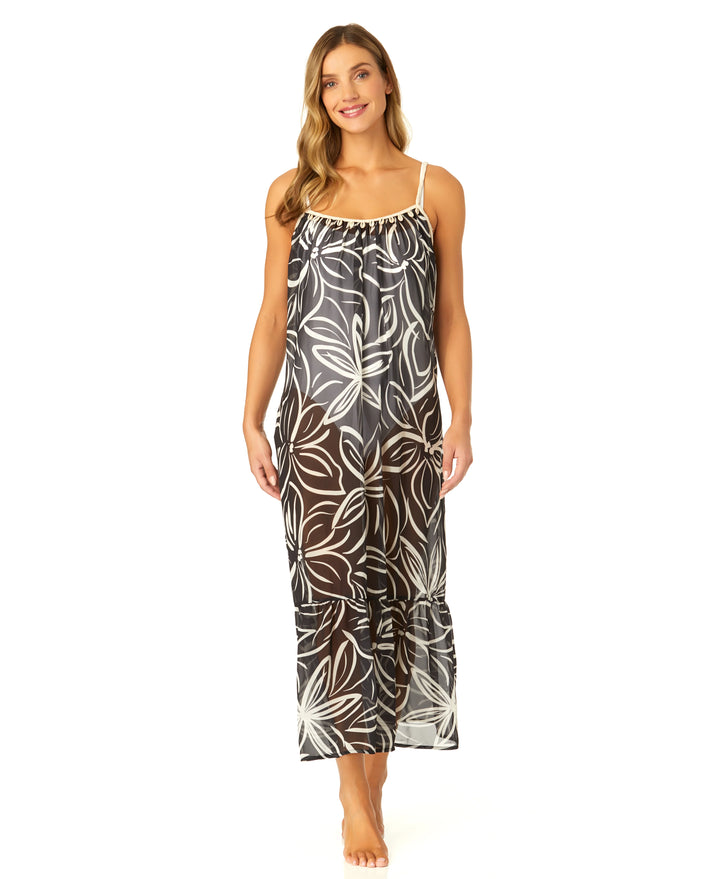 Adjustable Maxi Dress with Seashell Trim Cover Up