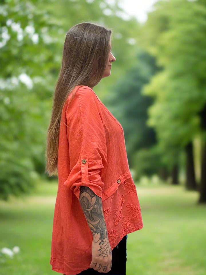 Woven Eyelet Linen Tunic Top