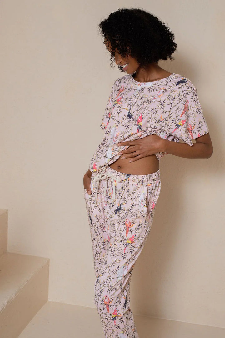 Modal Crop Shoulder Tee & Jogger Set