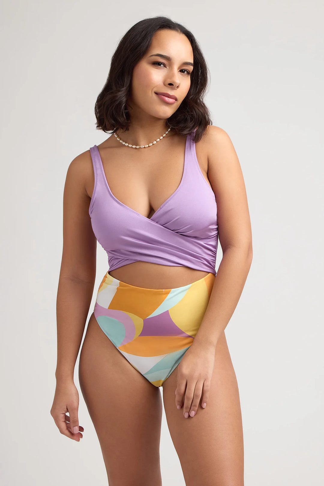 Retro Abstract High Leg Wrap One-Piece