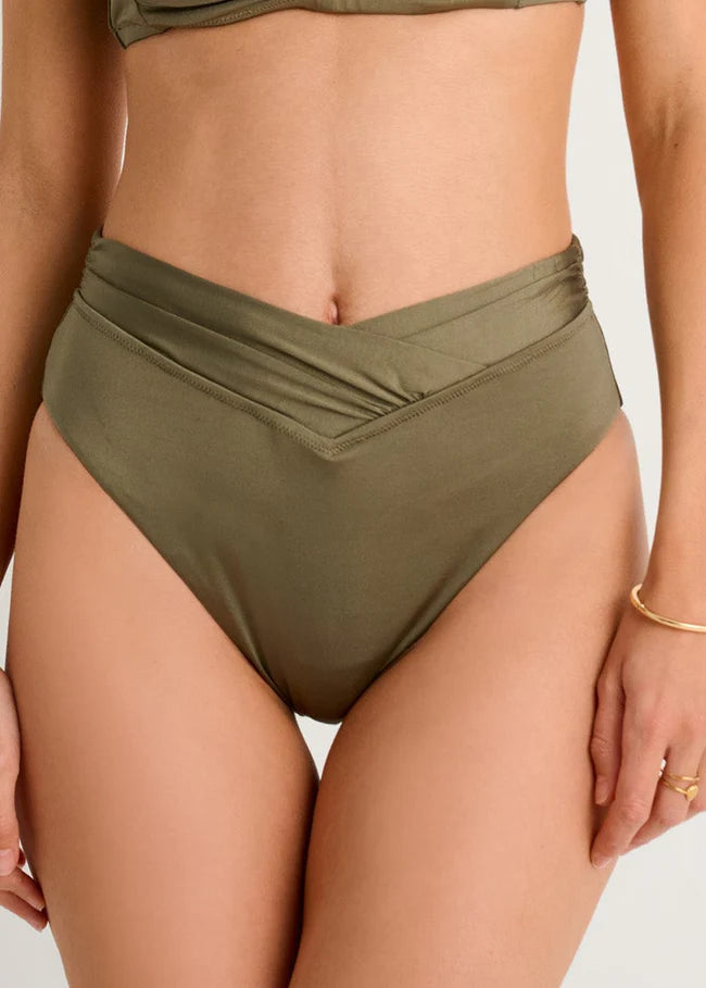 Dusty Olive Retro Waist Bottom with Shirred Band
