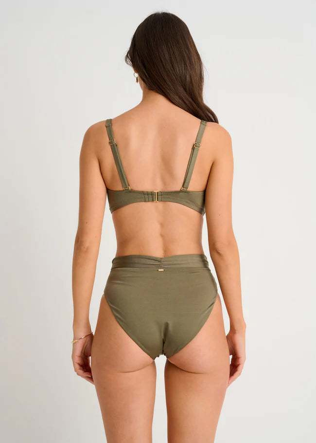 Dusty Olive Retro Waist Bottom with Shirred Band