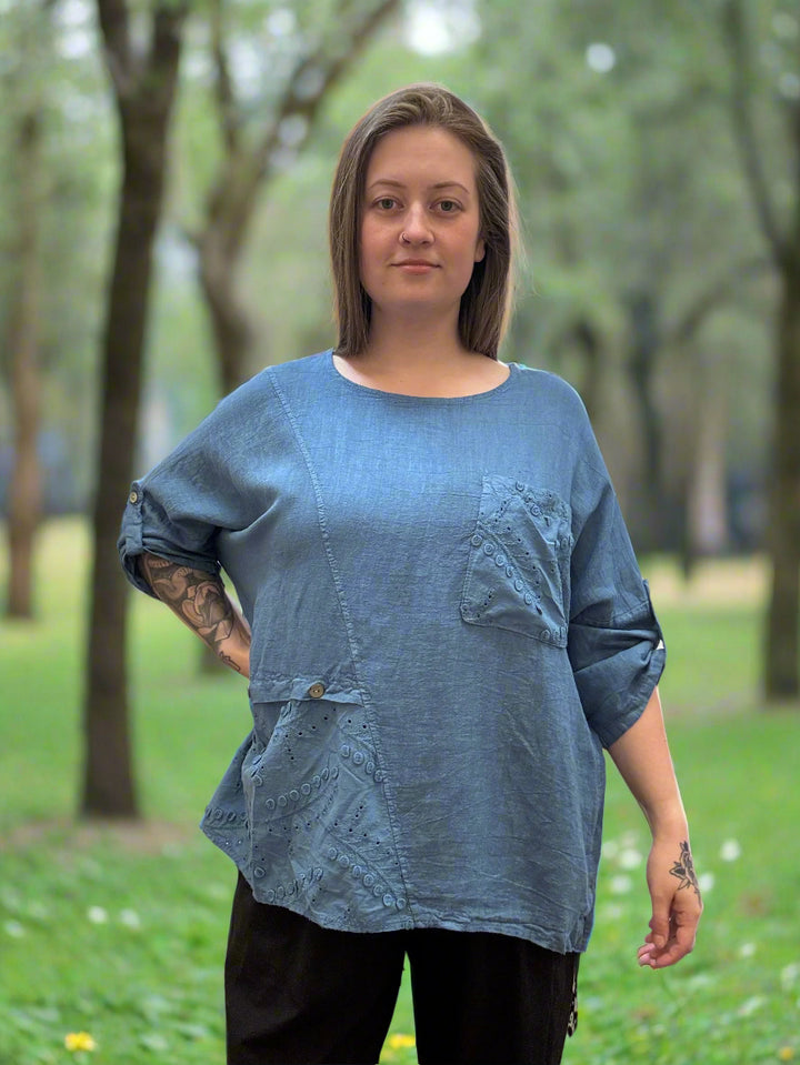 Woven Eyelet Linen Tunic Top