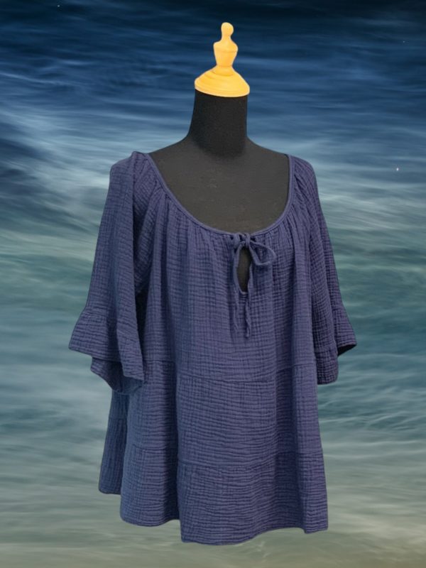 Woven Waffle Cotton Peasant Top