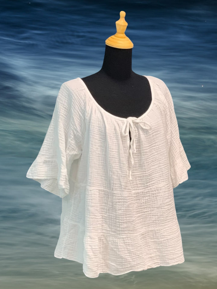 Woven Waffle Cotton Peasant Top