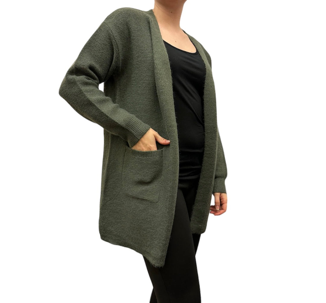 Papa Fashions Open Front Cardigan - Olive