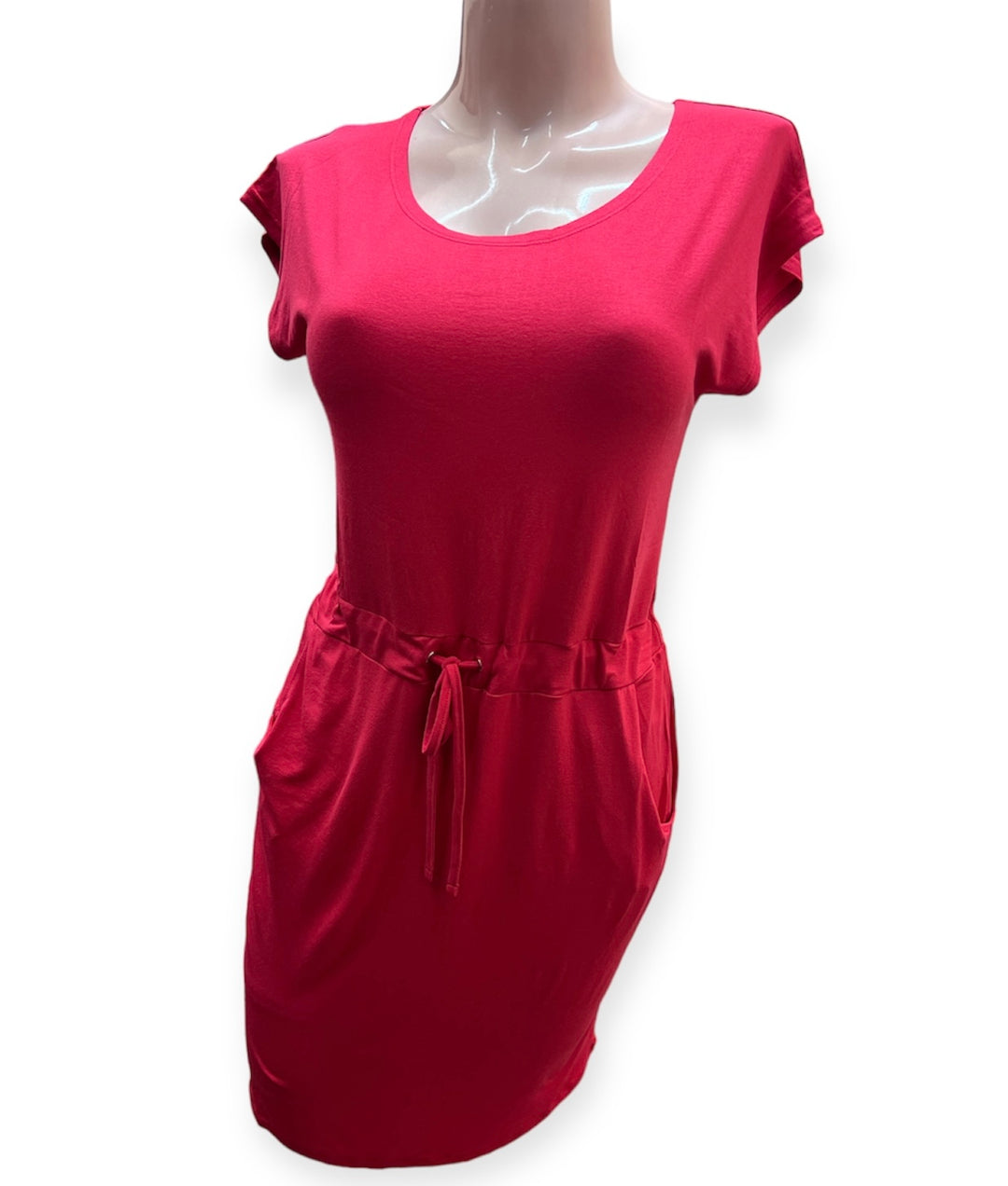 Drawstring Waist Short Sleeve Vitesi Dress - Crimson