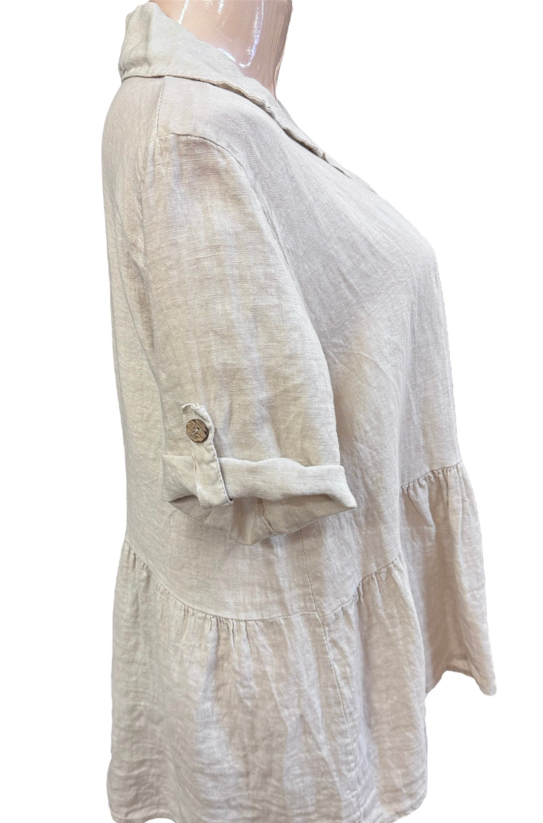 Bell Bottom 3/4 Sleeve Linen Top - Sand