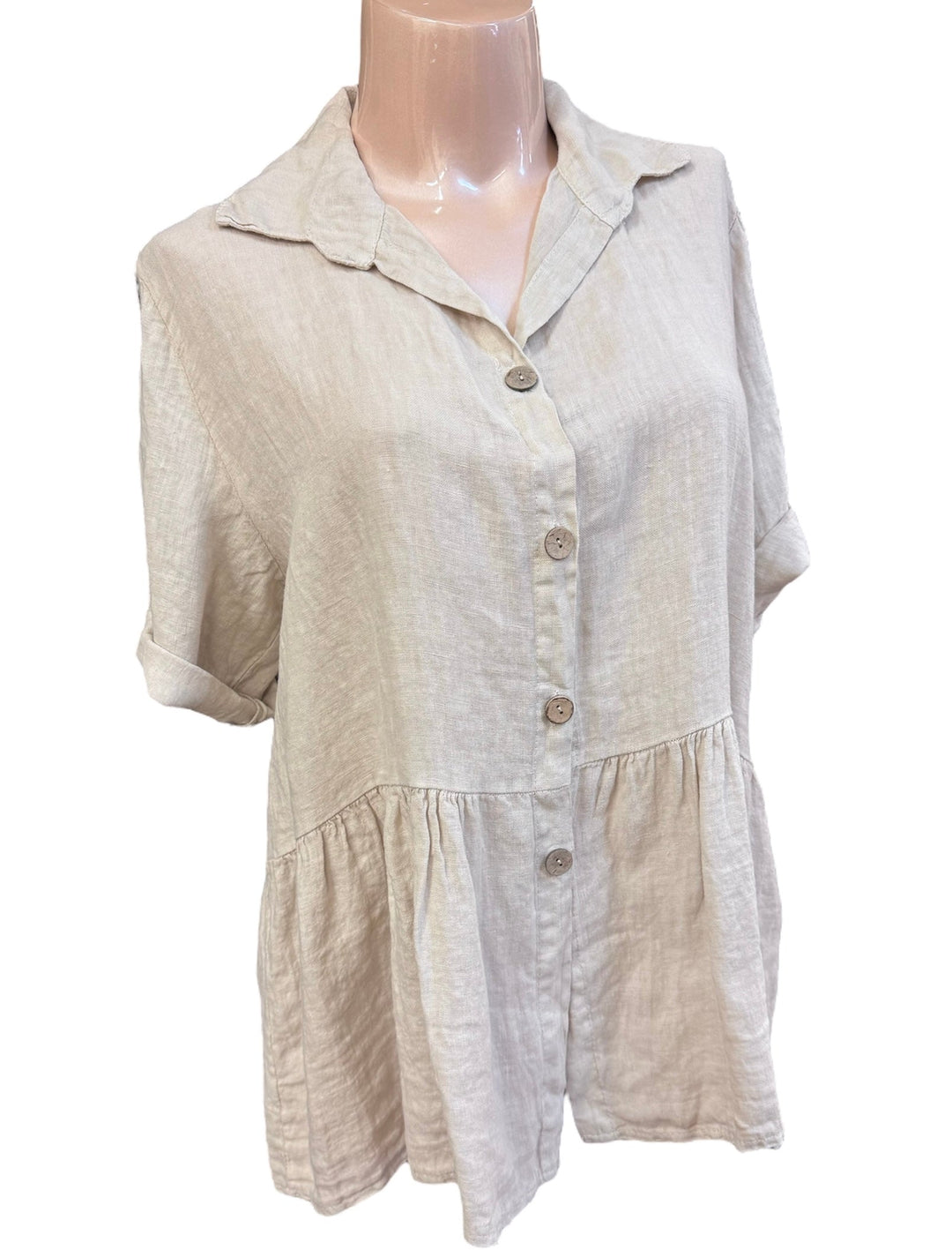 Bell Bottom 3/4 Sleeve Linen Top - Sand