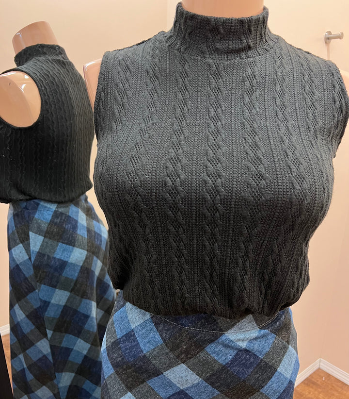 Sleeveless Knit Mock Neck Top - Black
