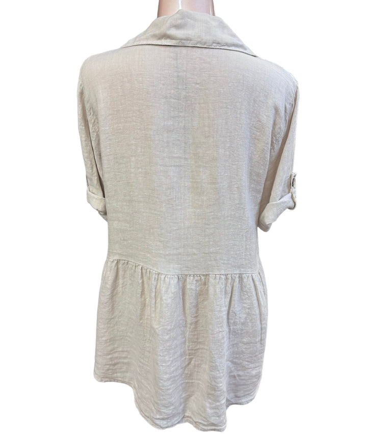 Bell Bottom 3/4 Sleeve Linen Top - Sand