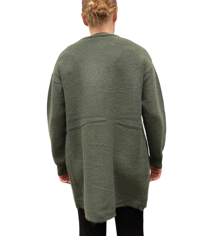 Papa Fashions Open Front Cardigan - Olive
