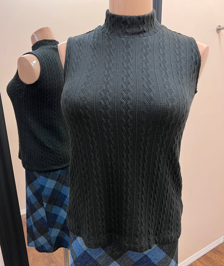 Sleeveless Knit Mock Neck Top - Black