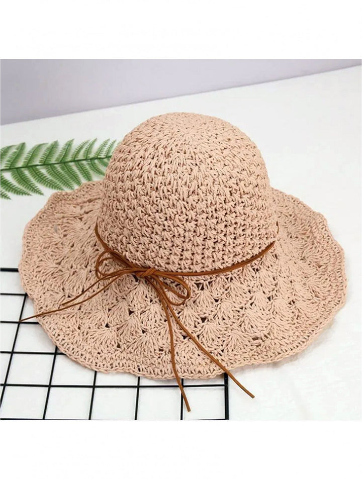 Foldable Summer Straw Hat W/ String Bow (Adjustable)