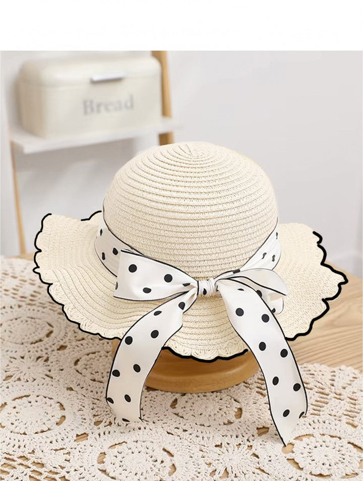 Kid's Crochet Mini Sunhat W/ Polka Dot Ribbon