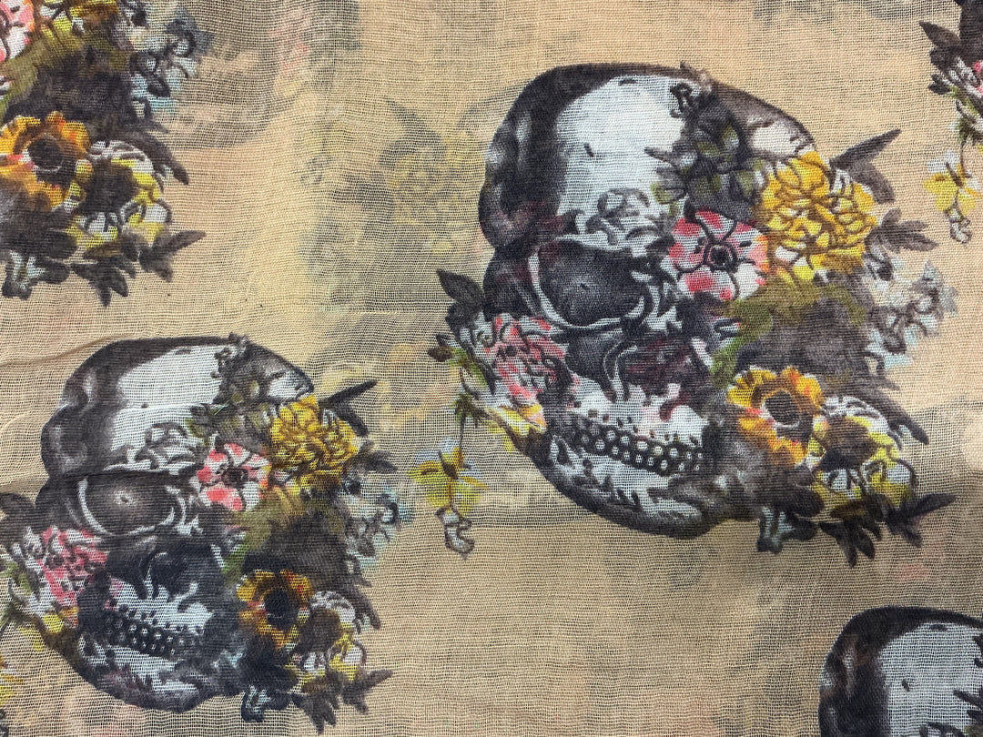 FLOWERS ON SKULLS SCARF