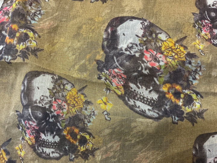 FLOWERS ON SKULLS SCARF