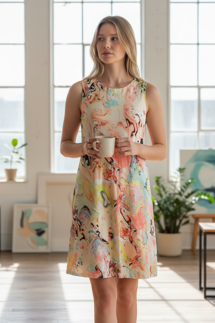 Knit Printed Round Neck Sleeveless Dress