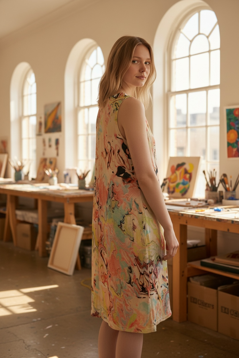 Knit Printed Round Neck Sleeveless Dress