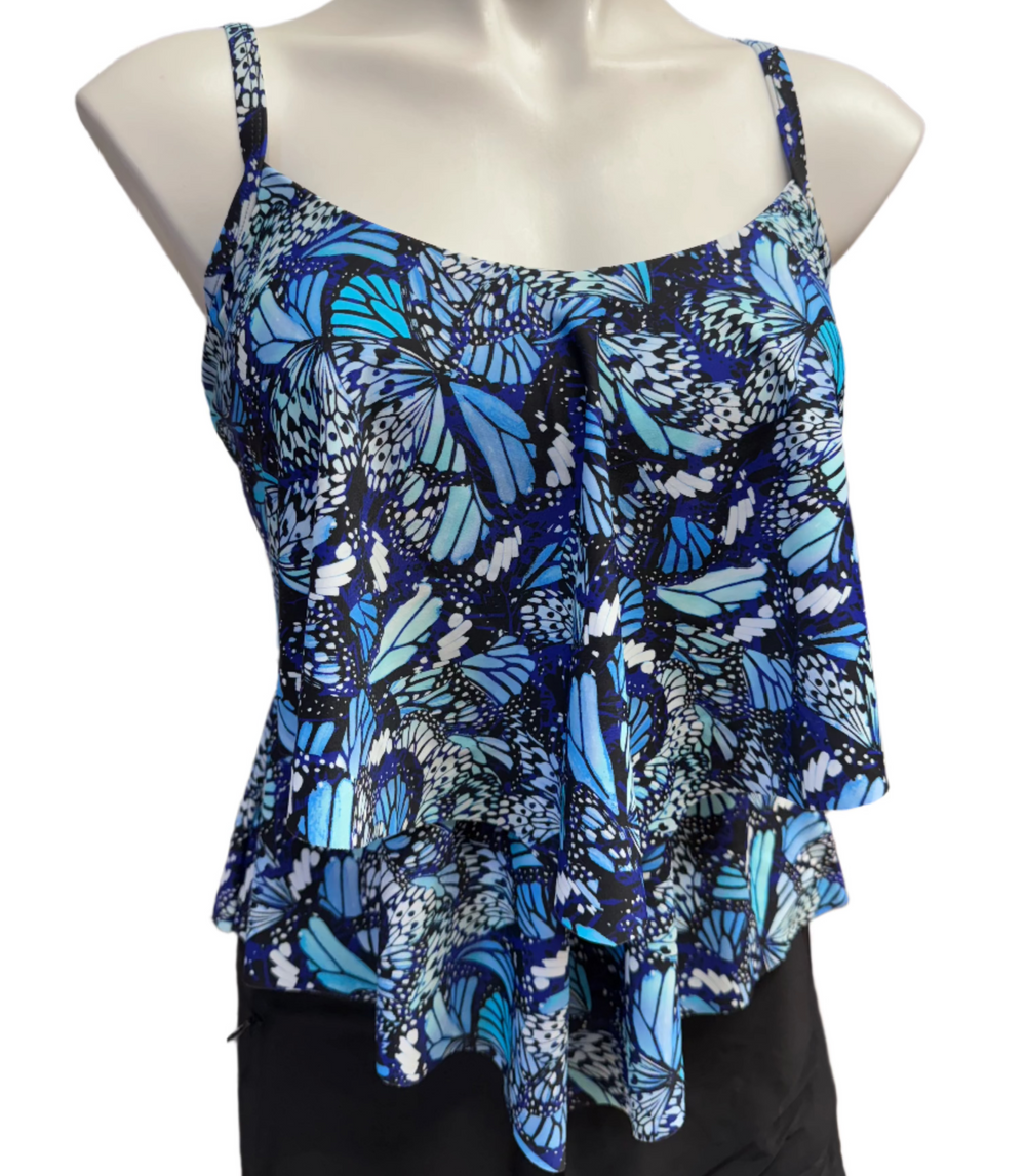 Tiered Tankini Top - Blue Butterfly - Sheer Essentials Lingerie & Swimwear
