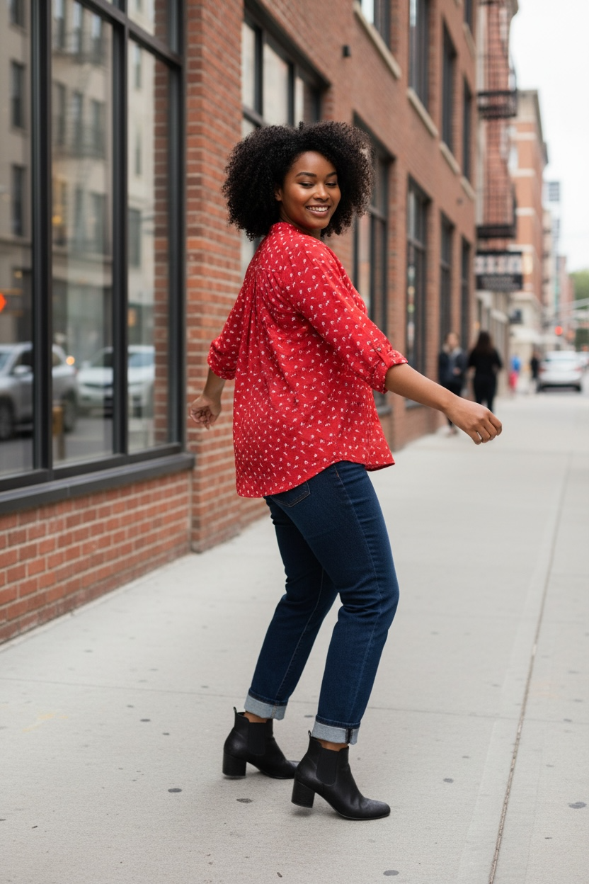 Ditsy Print Tab Sleeve Blouse