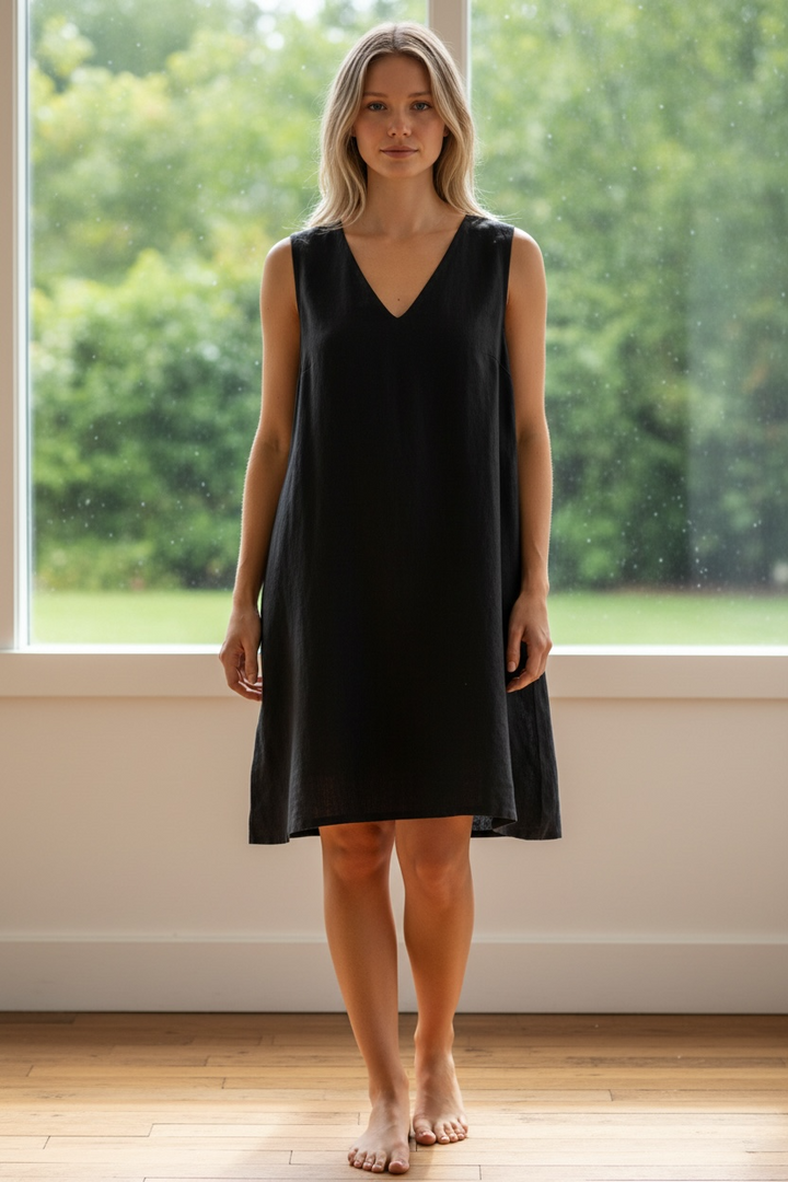 Sleeveless Linen V-Neck Dress