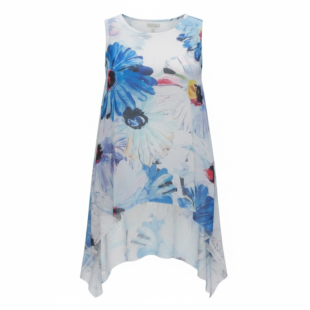 Floral sleeveless top on a white background