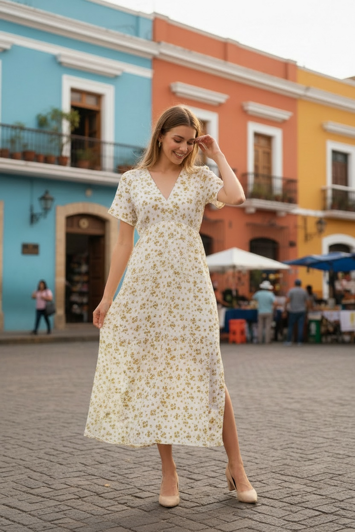 Floral Tiered Short Sleeve Maxi Dress
