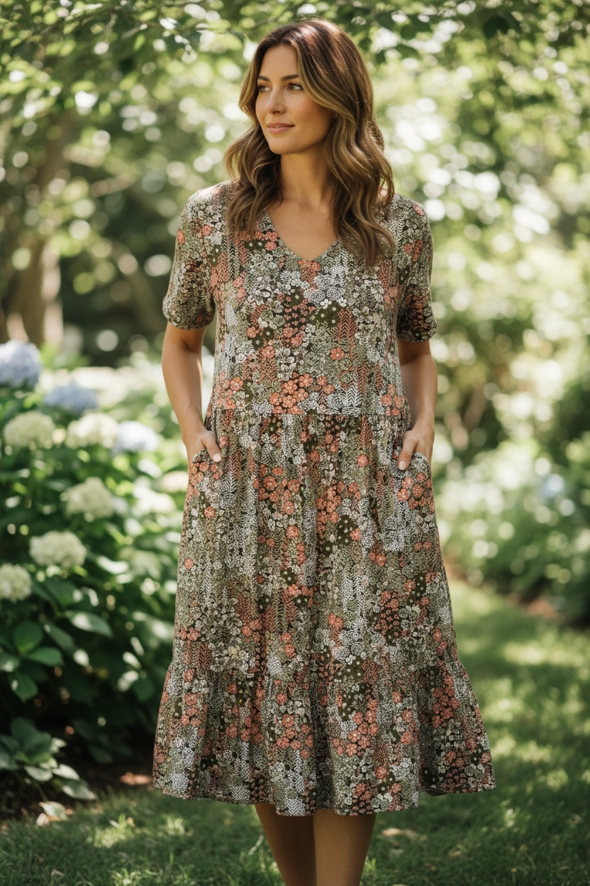 Short Sleeve Patch Pocket Dress