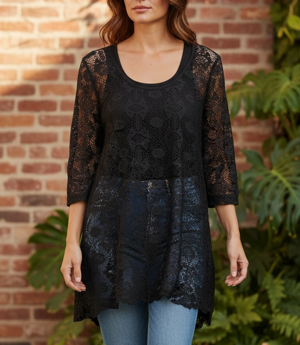 Crochet Scoop Neck 3/4 Sleeve Tunic