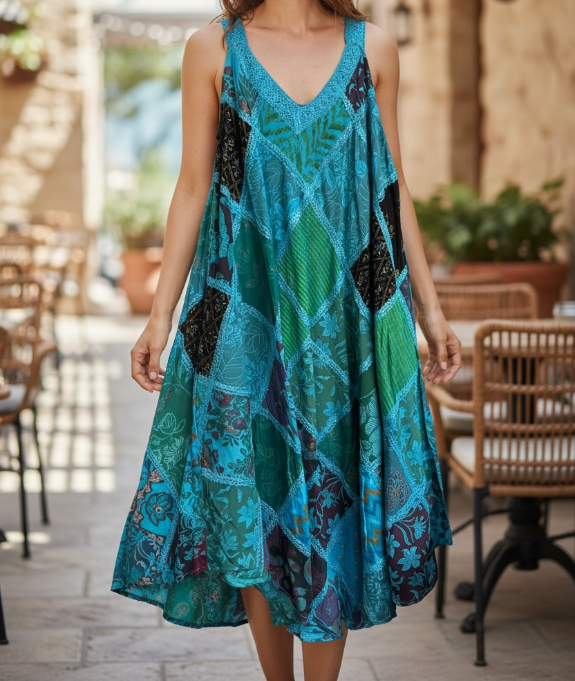 Patchwork A-Line Tank Dress - One Size