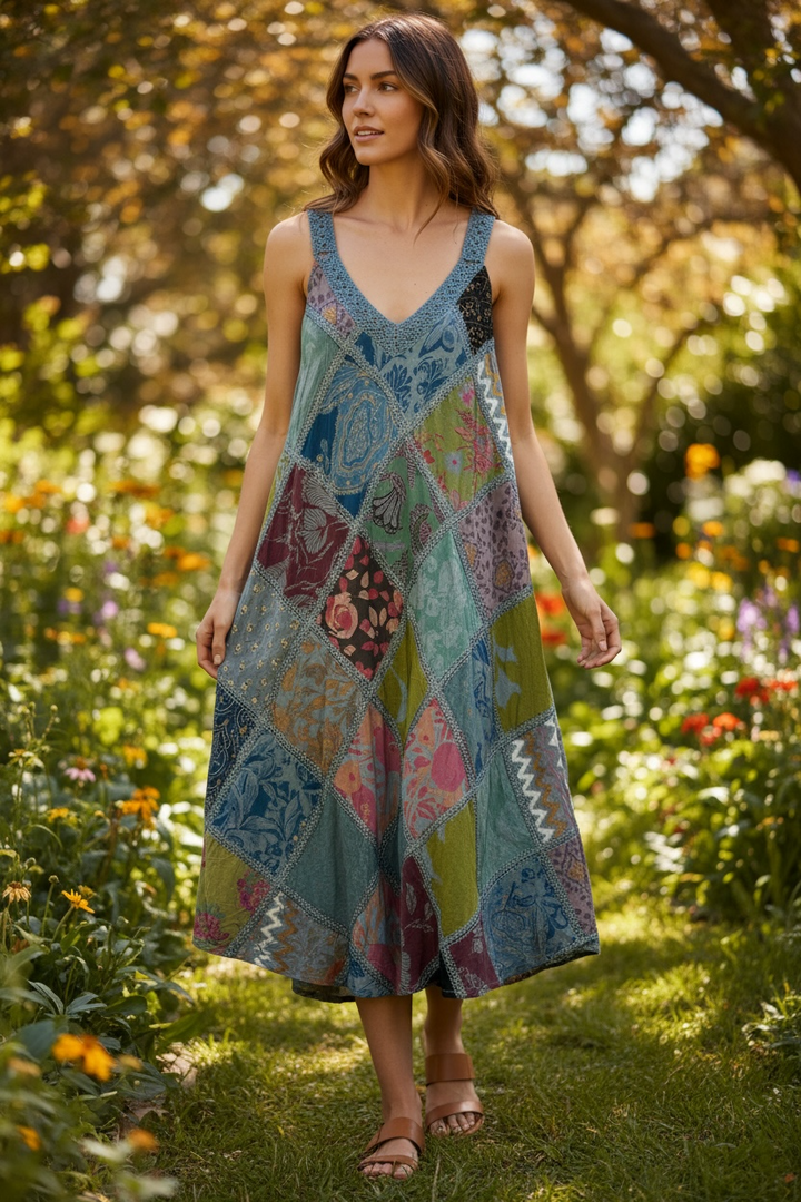 Patchwork A-Line Tank Dress - One Size