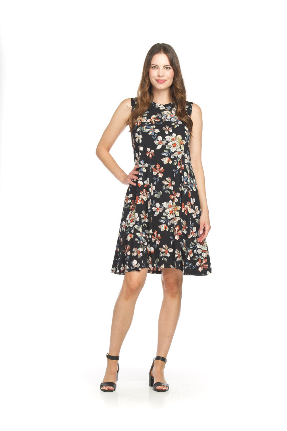 Floral Textured Print A-Line Swing Dress w/ Pockets