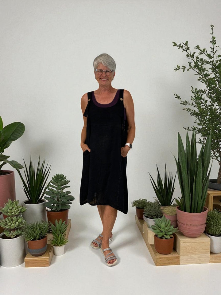 Solid Linen Apron Dress