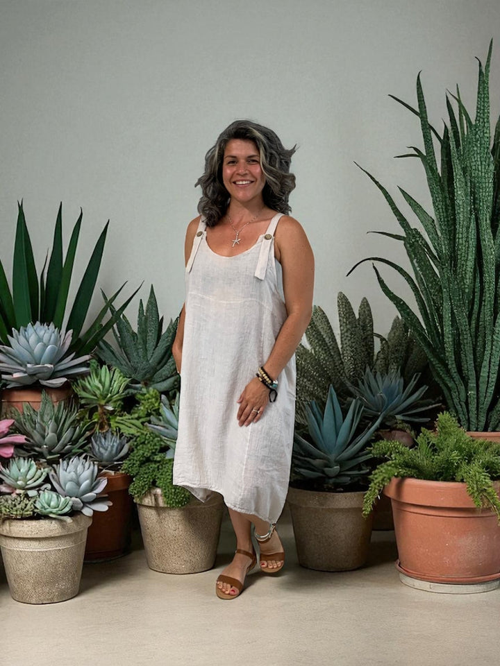 Solid Linen Apron Dress