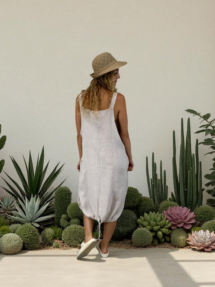 Solid Linen Apron Dress