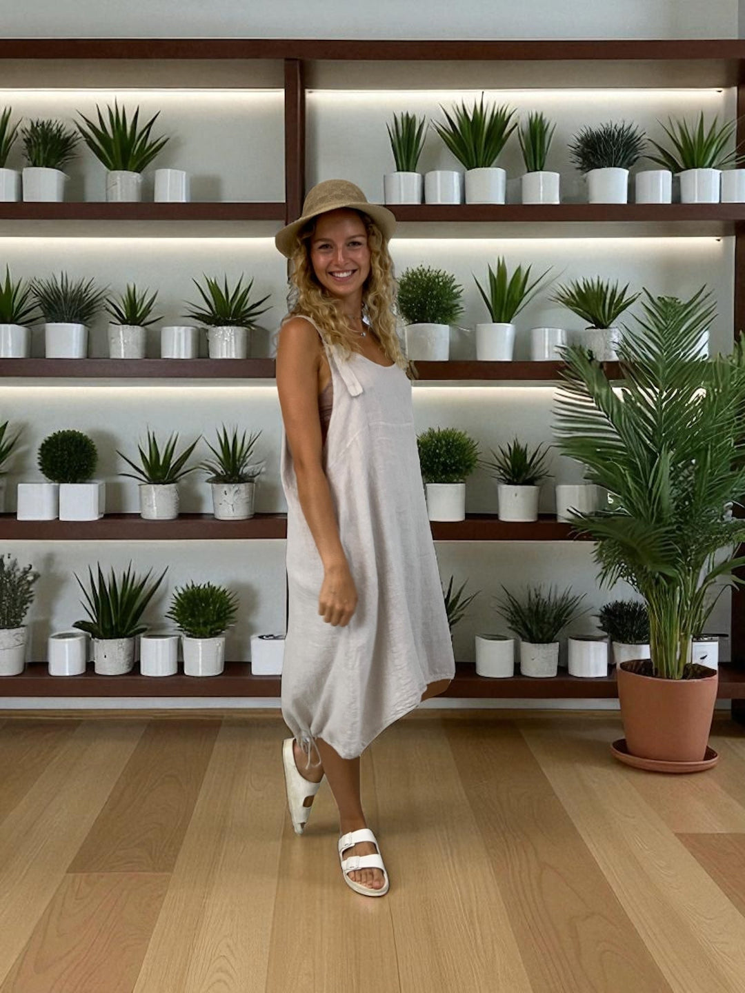 Solid Linen Apron Dress